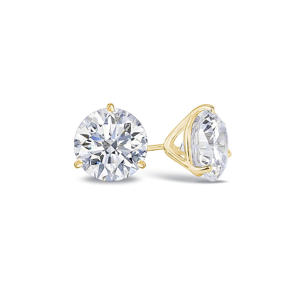 3 Prong Martini Stud Earring 14K Gold