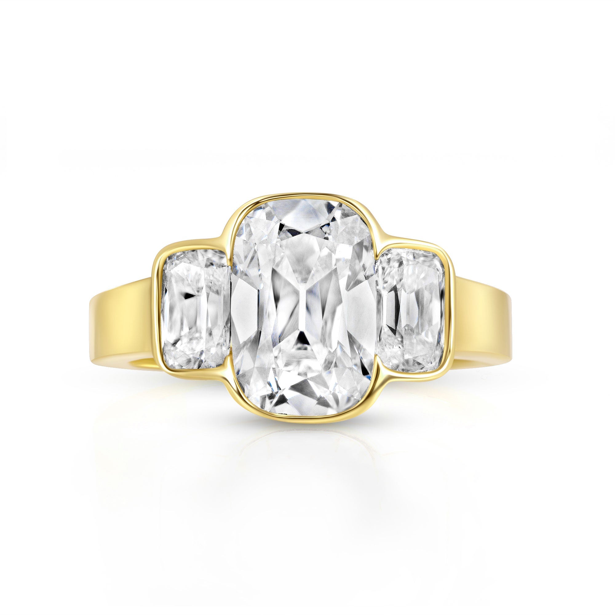 3 Cushion Lab Grown Diamond Ring 14K Gold