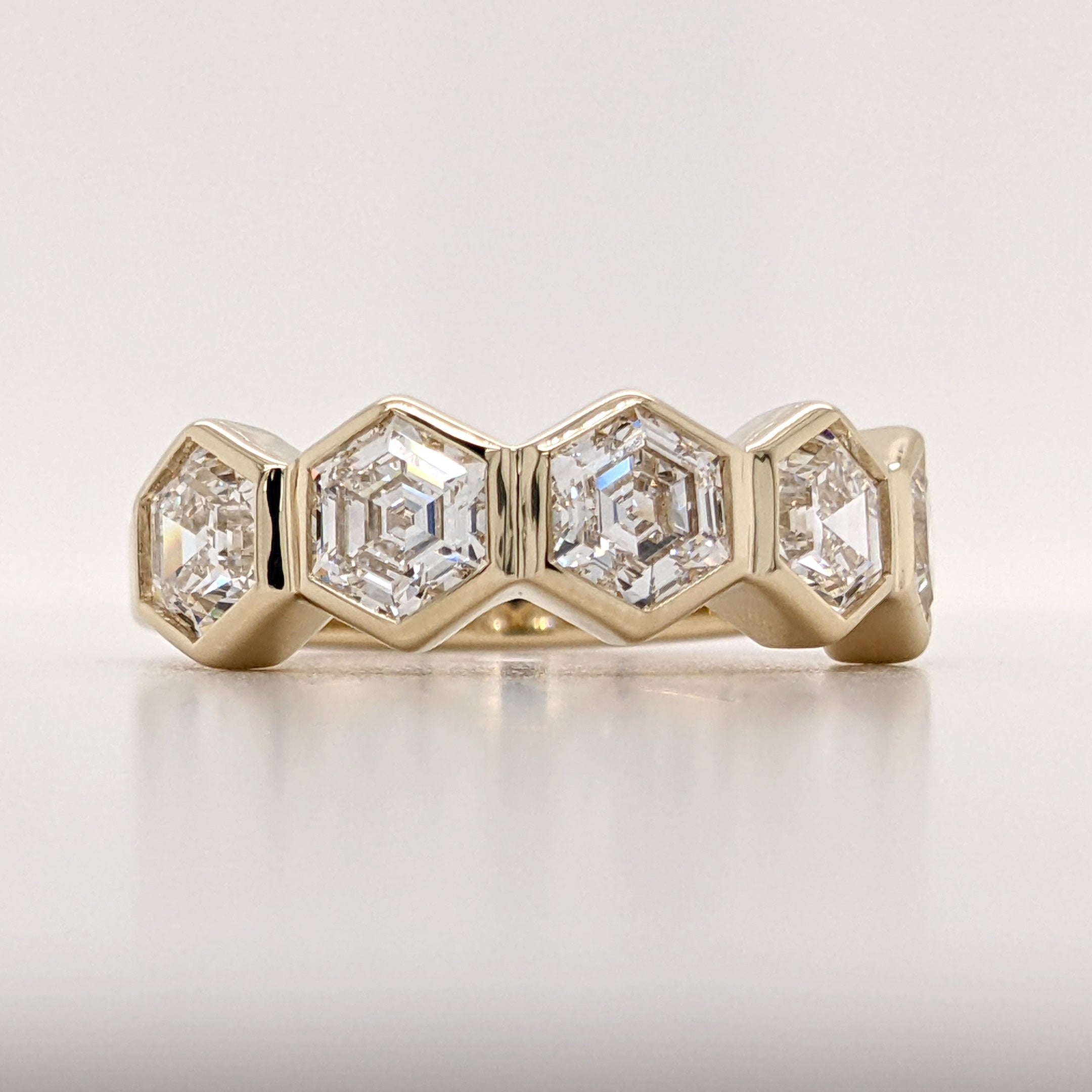 5 Hexagon Lab Grown Diamond Ring 14K Gold