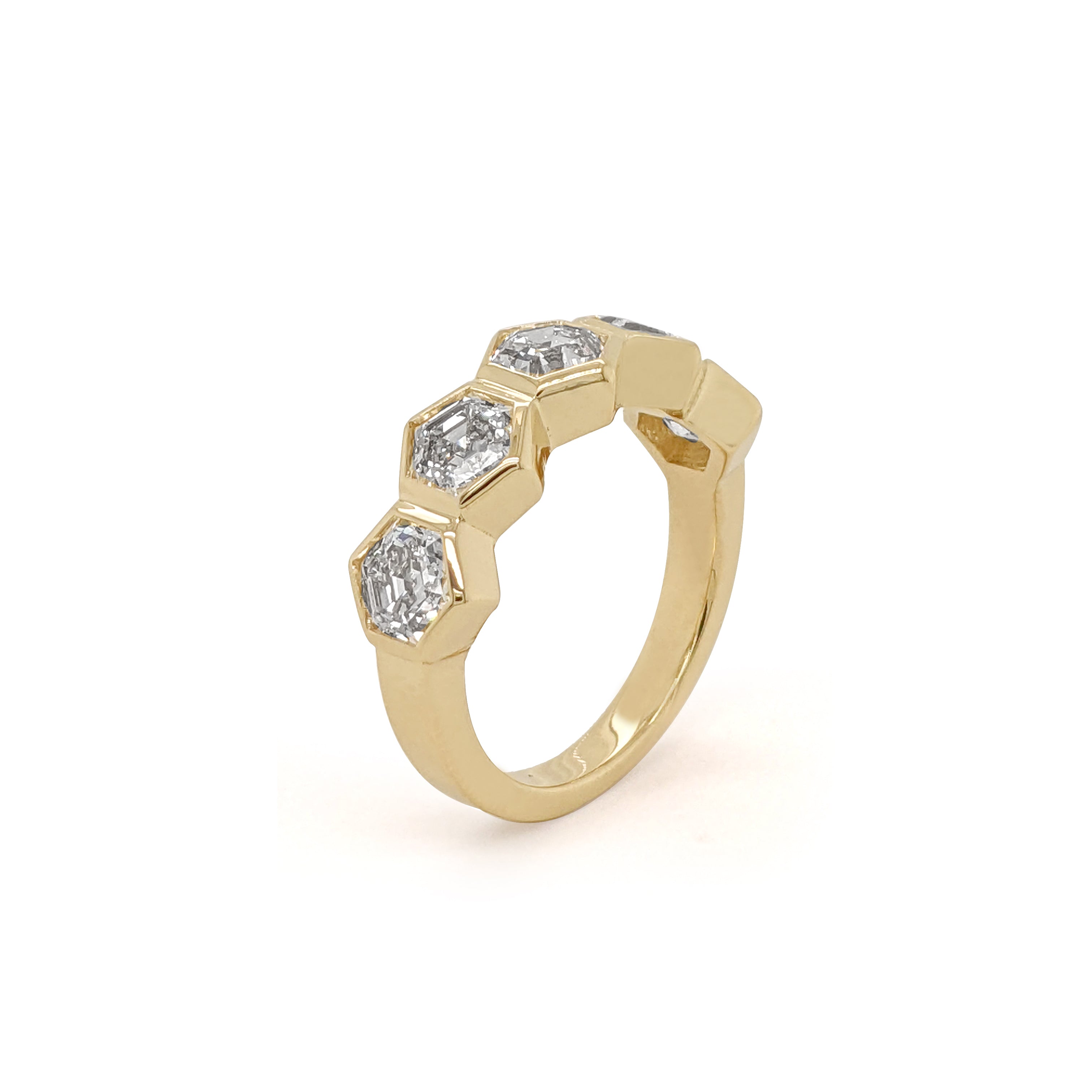 5 Hexagon Lab Grown Diamond Ring 14K Gold