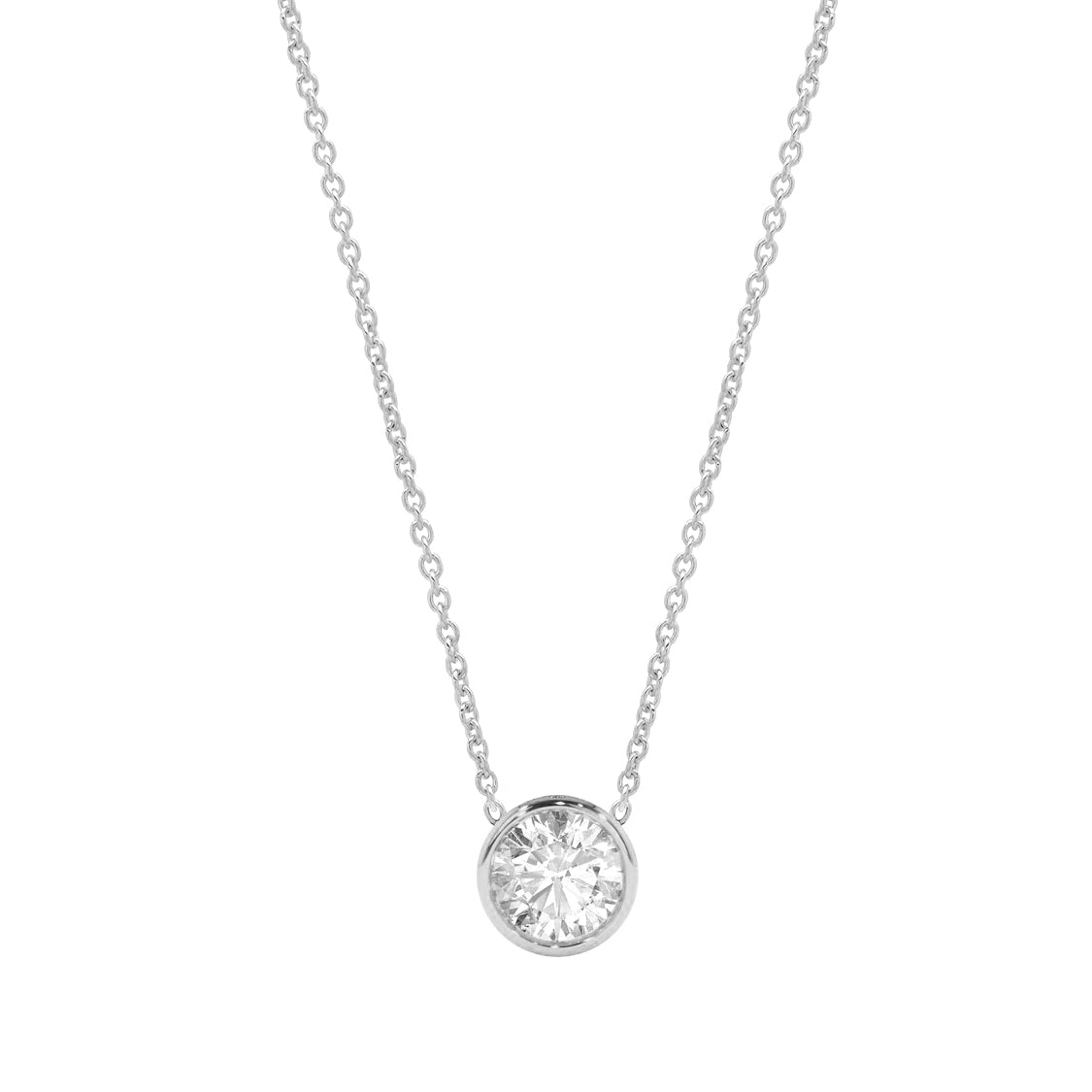 Solitaire Round Diamond Bezel Necklace in 14K Gold