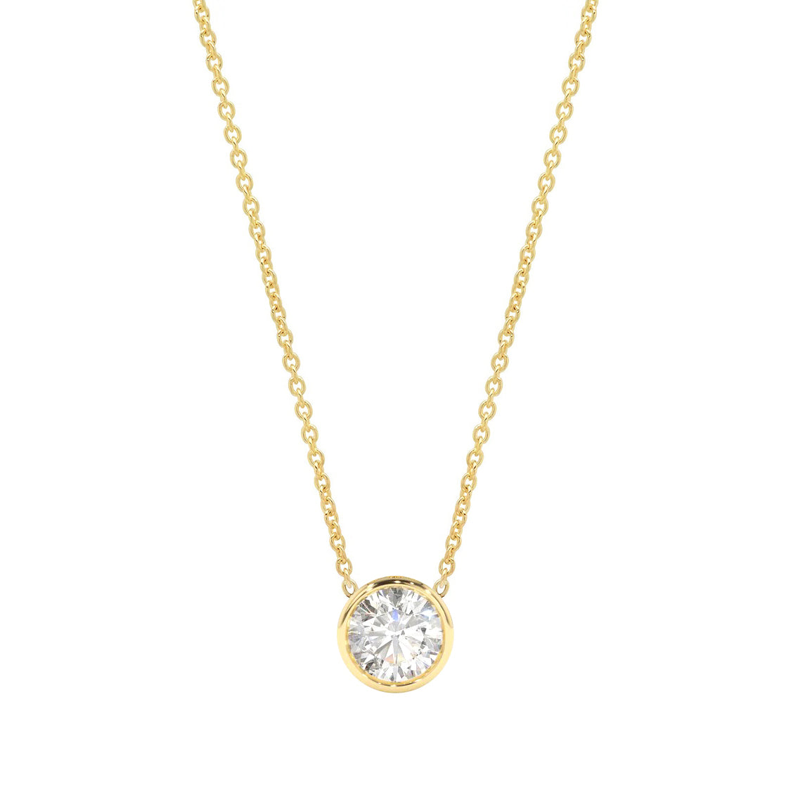 Solitaire Round Diamond Bezel Necklace in 14K Gold