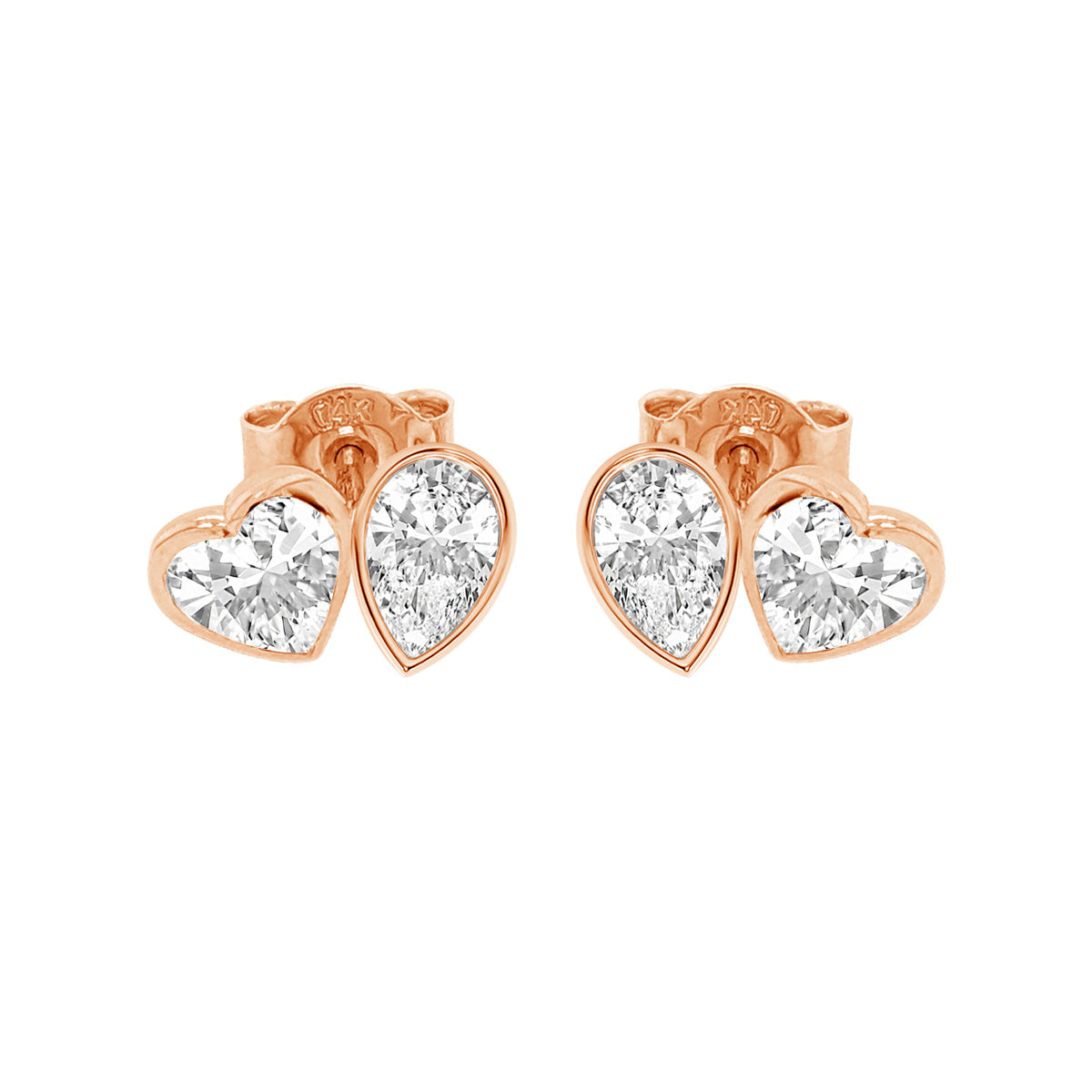 Pear and Heart Lab Grown Diamond Stud Earrings 14K Gold