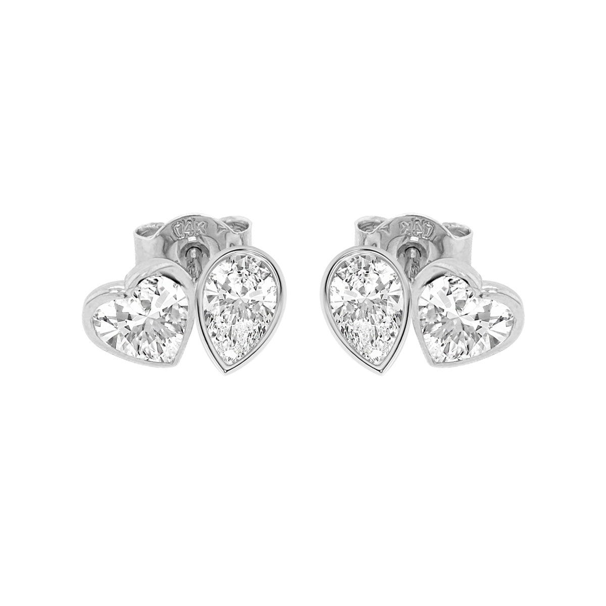 Pear and Heart Lab Grown Diamond Stud Earrings 14K Gold