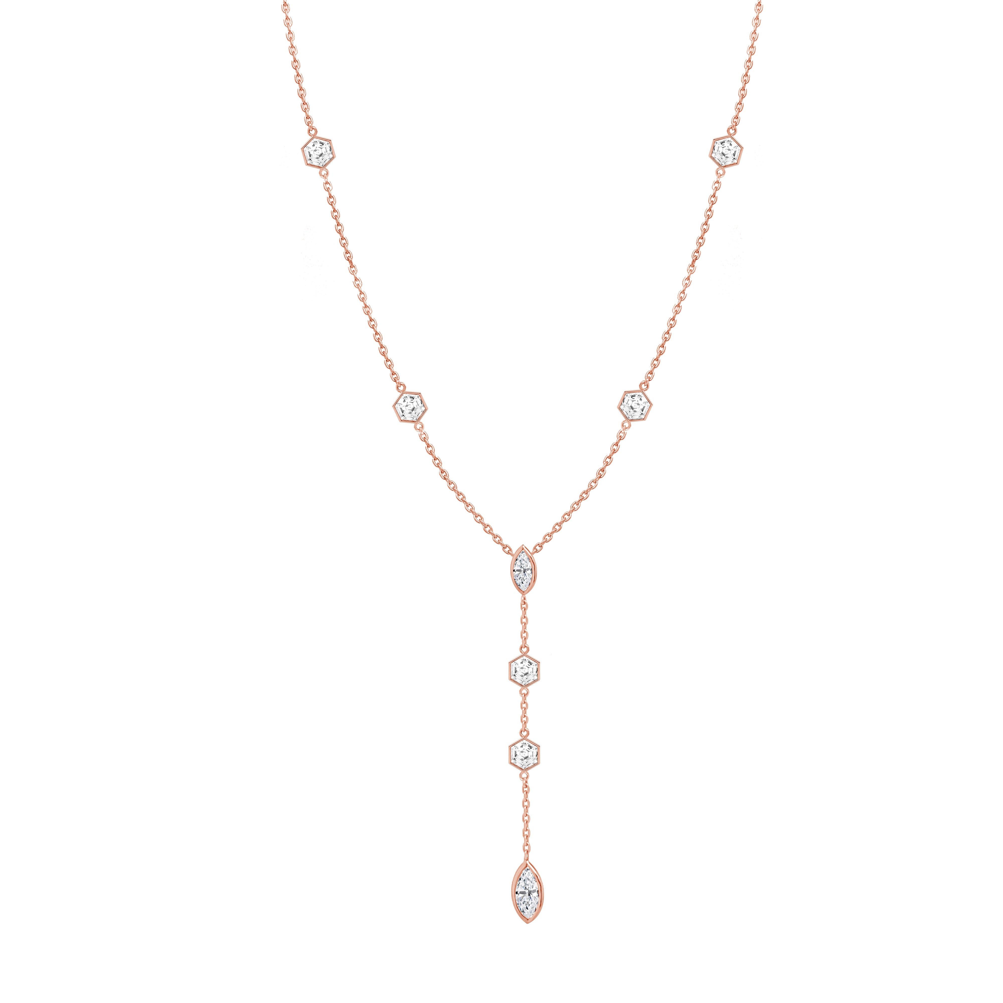 Hexagon and Marquise Diamond By The Yard Necklace in 14K Gold