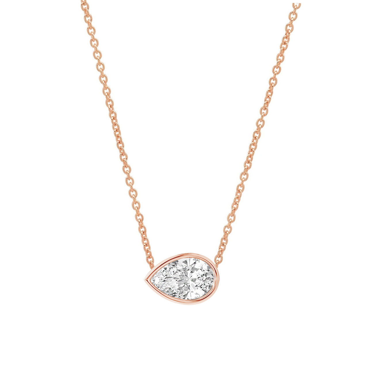 Pear-Shaped Diamond Bezel Necklace in 14K Gold