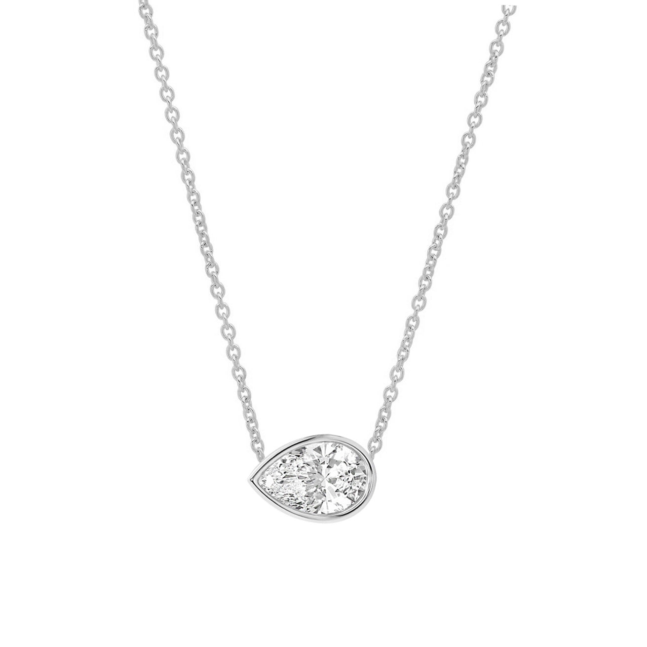 Pear-Shaped Diamond Bezel Necklace in 14K Gold