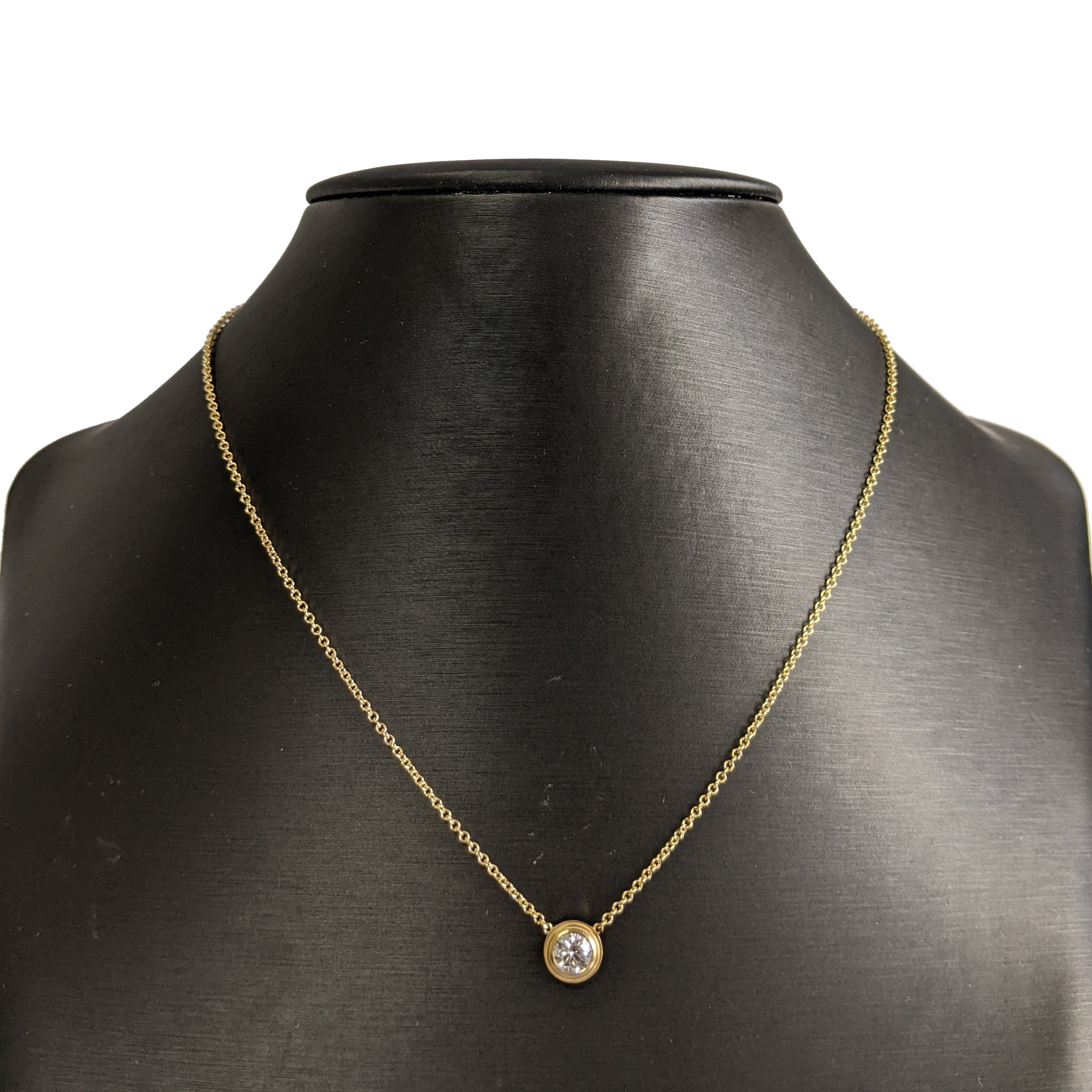 Solitaire Round Diamond Double Bezel Necklace in 14K Gold