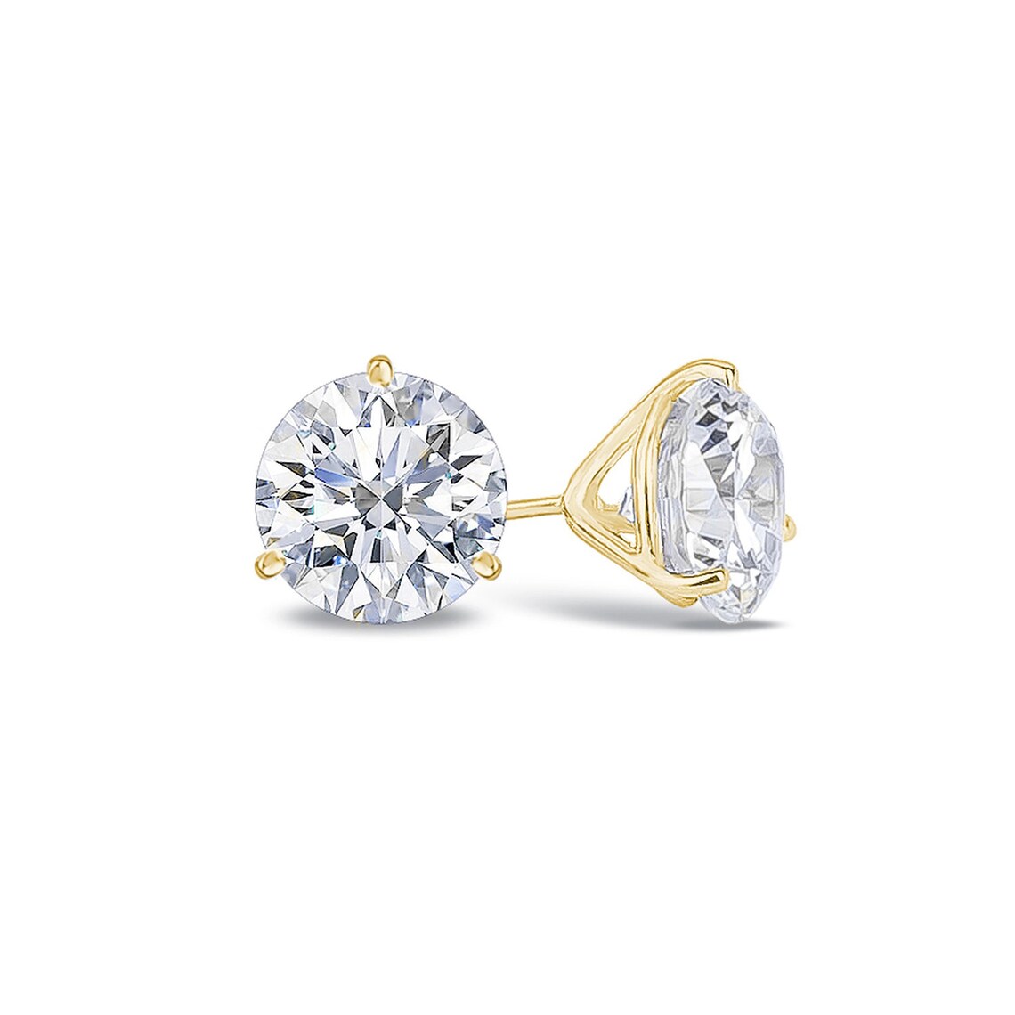 3 Prong Martini Stud Earring 14K Gold